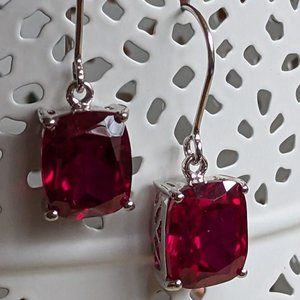 Real Ruby 11.9 ct Rectangular Cushion Cut Earrings Sterling Silver - NWOT